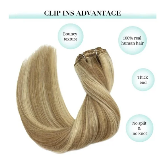 Clip ins 100% human hair extensions 22 inch - Picture 5 of 7